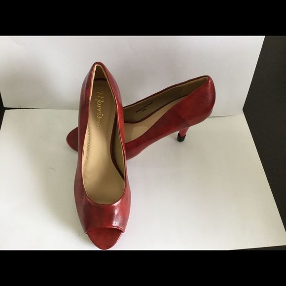 Morris Next Shoes - Red open toe faux leather heels. (049)